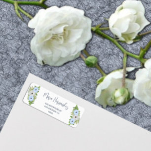 Rustieke lichtblauwe en witte bloemenkleed Quincea Etiket