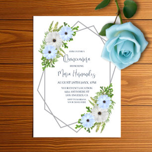 Rustieke lichtblauwe en witte bloemenkleed Quincea Vellum Uitnodigingen