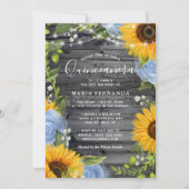 Rustieke Lichtblauwe Rozen Zonnebloem Quinceanera Kaart (Voorkant)
