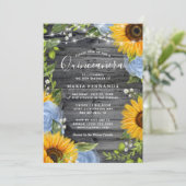 Rustieke Lichtblauwe Rozen Zonnebloem Quinceanera Kaart (Staand voorkant)