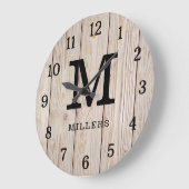 Rustieke Lichtbruine Hout Familienaam Monogrammed Grote Klok (Hoek)