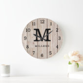Rustieke Lichtbruine Hout Familienaam Monogrammed Grote Klok (Huis)