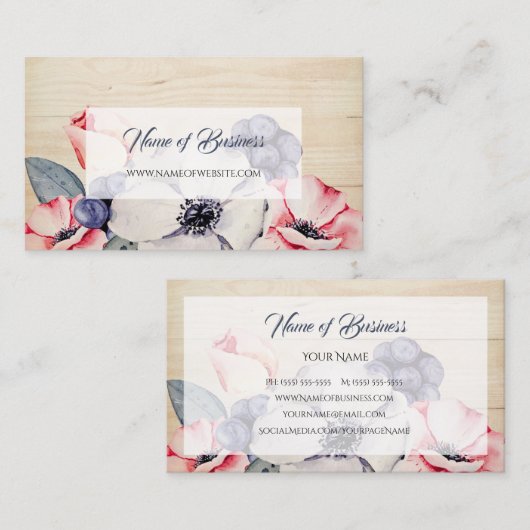 Rustieke Lichte Houten Zomerbloesem en Blauwe bess Visitekaartje (Voorkant / Achterkant)