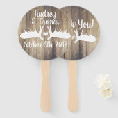 Rustieke lichte schuur hout & witte eland gewei handwaaier (Voorkant en achterkant)