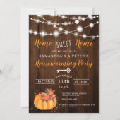 Rustieke lichten bloemenpompoen housewarming party kaart (Voorkant)