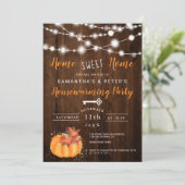 Rustieke lichten bloemenpompoen housewarming party kaart (Staand voorkant)