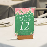 Rustieke lichten blush roze pioenen groen bruiloft kaart<br><div class="desc">Rustieke trouwtafel nummer met bewerkbare tekst met rustieke glinsterende lichten en grote roos roze pioenbloemen op varengroene schuur houten achtergrond. Ideaal voor uw lentezomer | herfst herfst | Tuin | Elegant rustiek land | Outdoor achtertuin thema bruiloft.</div>