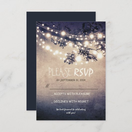 Rustieke lichten bruiloft RSVP kaarten (Voorkant / Achterkant)
