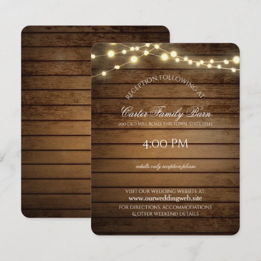 Rustieke lichten en details van schuurhout bruilof kaart (Voorkant / Achterkant)