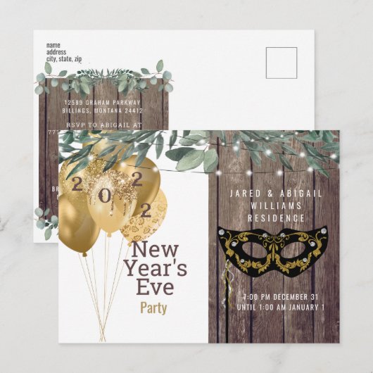 Rustieke lichten en hout nieuwjaarsfeest uitnodiging briefkaart (Voorkant / Achterkant)