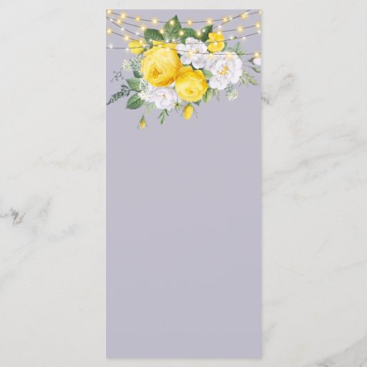 Rustieke lichten Geel Bloemig Trouwmenu Programmakaart (Achterkant)