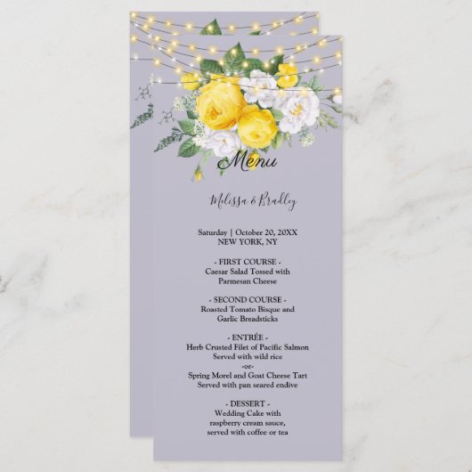 Rustieke lichten Geel Bloemig Trouwmenu Programmakaart (Voorkant / Achterkant)