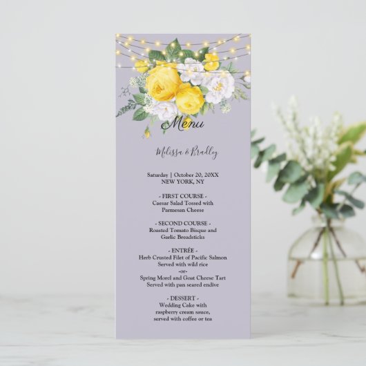 Rustieke lichten Geel Bloemig Trouwmenu Programmakaart (Staand voorkant)