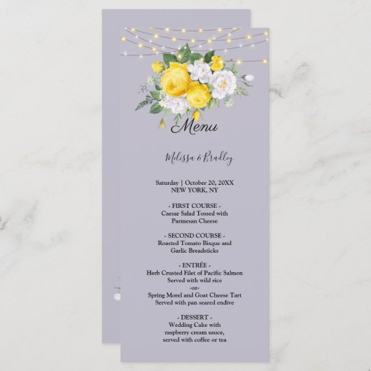 Rustieke lichten Geel Bloemig Trouwmenu Programmakaart (Voorkant / Achterkant)