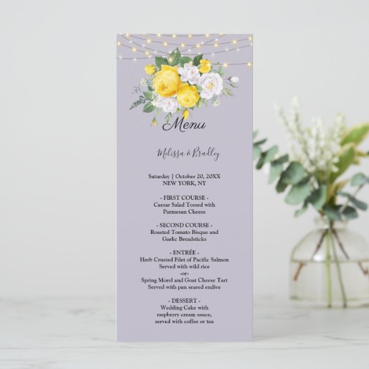 Rustieke lichten Geel Bloemig Trouwmenu Programmakaart (Staand voorkant)