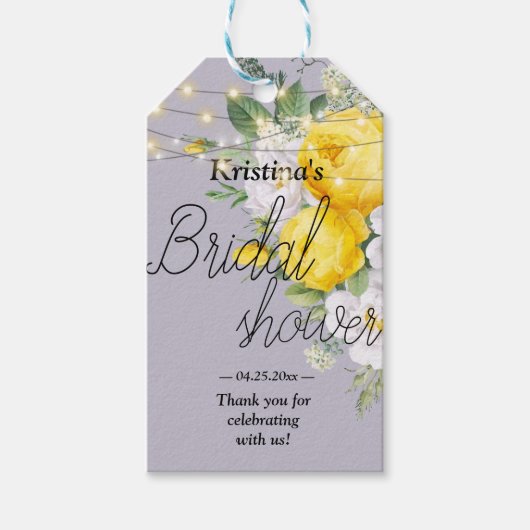 Rustieke lichten Gele bloem Bruids douche Cadeaulabel (Voorkant)