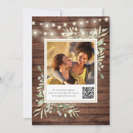 Rustieke lichten groen QR-code foto bruidsmeisjesf Kaart (Achterkant)