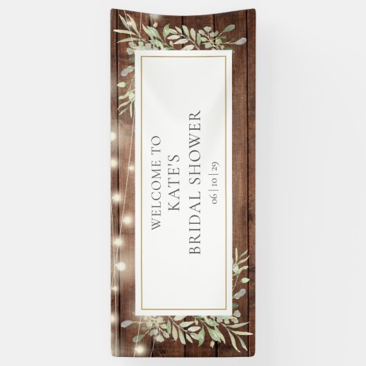 Rustieke Lichten Groene Bruidsontvangst Spandoek (Verticaal)