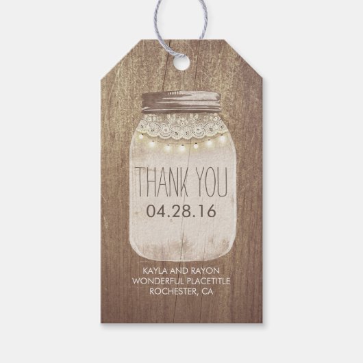 Rustieke Lichten Mason Jar Lace Wood Cadeaulabel (Voorkant)