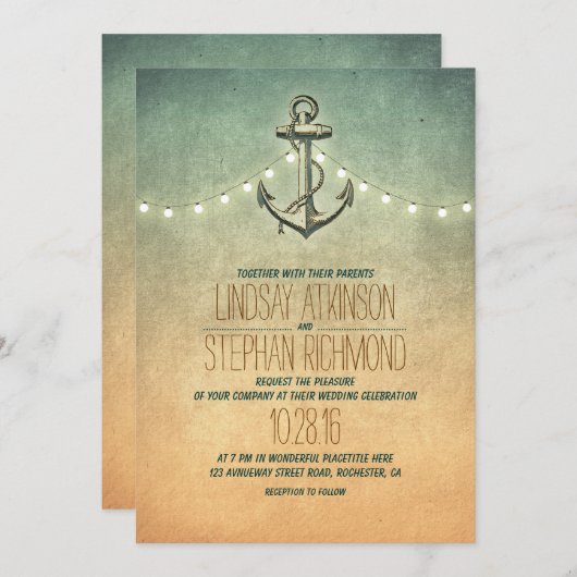 Rustieke lichten nautische anker bruiloft kaart (Voorkant / Achterkant)
