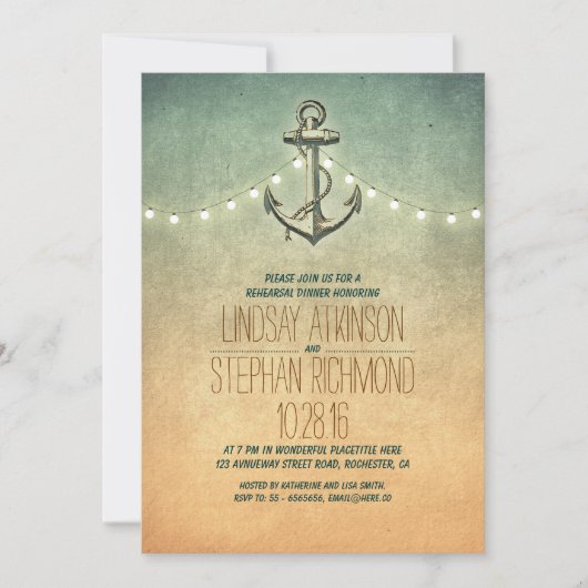 Rustieke lichten nautische repetitie diner uitnodi kaart (Voorkant)
