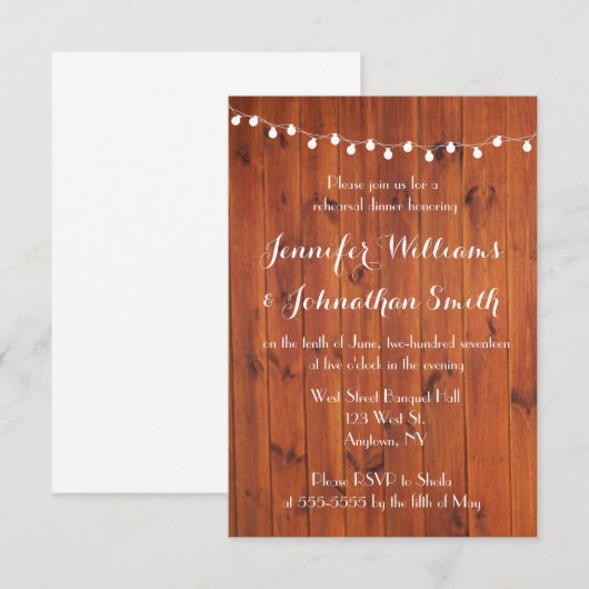 Rustieke lichten repetitie diner uitnodigingen (Voorkant / Achterkant)