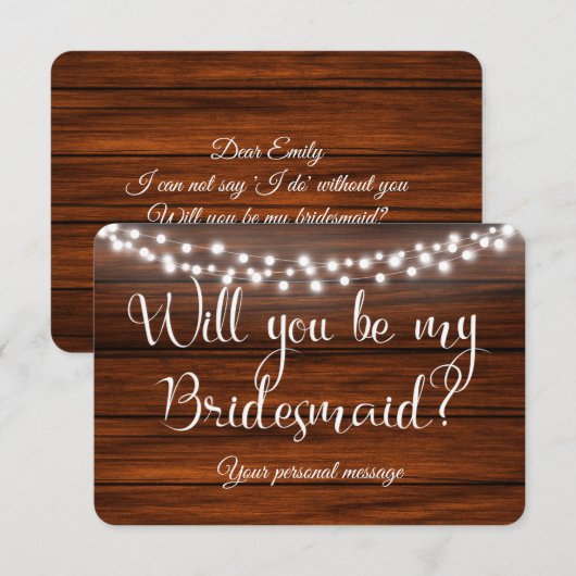 Rustieke lichten Wil je mijn bruidsmeisje Kaart (Voorkant / Achterkant)