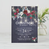 Rustieke Lichten Winter Bloemen Kerstmis Diner Par Kaart (Staand voorkant)