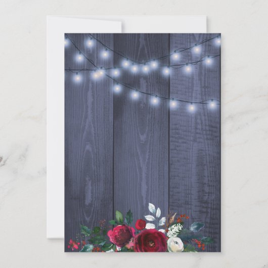 Rustieke lichten winter bloemenkerstdiner kaart (Achterkant)