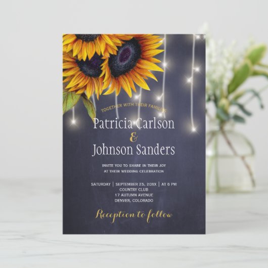 Rustieke lichten zonnebloem marine krijtbord bruil kaart (Staand voorkant)