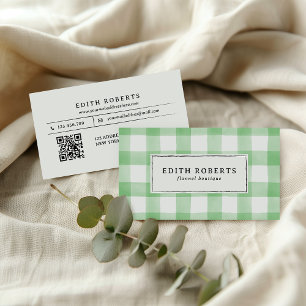 Rustieke lichtgroene Waterverf Buffalo Plaid QRCOD Visitekaartje