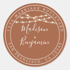 Rustieke Lichtjes Terracotta Trouw Retouradres Ronde Sticker