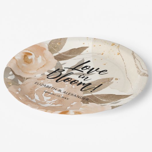 Rustieke liefde in Bloom Perzik Bloemen Papieren Bordje (Gekanteld)