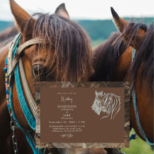Rustieke Liefde Paarden Nuzzling Houten Bruiloft Kaart
