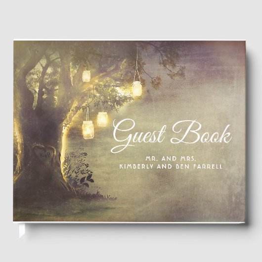 Rustieke Liefdesboom en Mason Jar Lights Bruiloft Gastenboek (Voorkant)