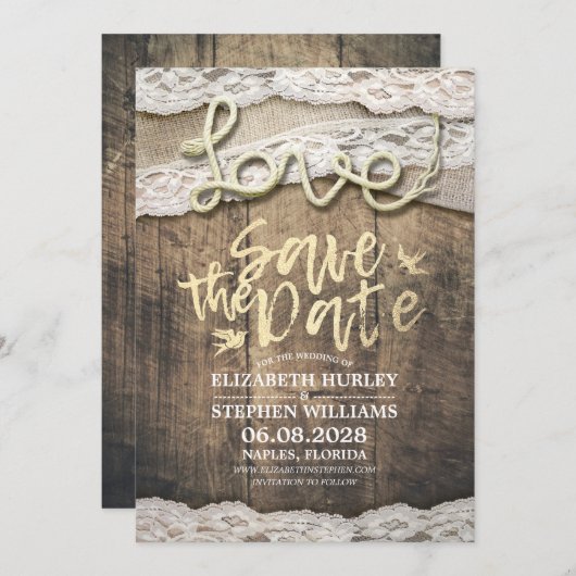 Rustieke Liefdestouw Bruiloft Save The Date (Voorkant / Achterkant)