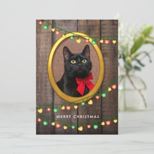 Rustieke Lieve Kerst Lichtjes Voeg Uw Foto Toe Feestdagenkaart (Staand voorkant)