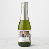 Rustieke Lila Bloemen Bruiloft Dank u Foto Sparkling Wijnetiket (Voorkant)