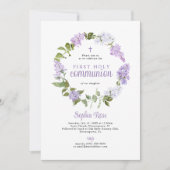 Rustieke Lila Bloemen Eerste Heilige Communie Kaart (Voorkant)