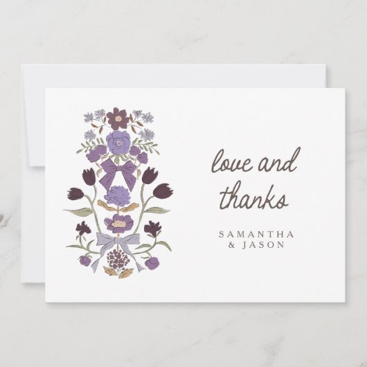 Rustieke Lila Bow & Blossom Wedding Bedankkaart (Voorkant)