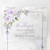 Rustieke lila lavendel goud marmer foto bruiloft drieluik uitnodiging (Binnenzijde eerst)