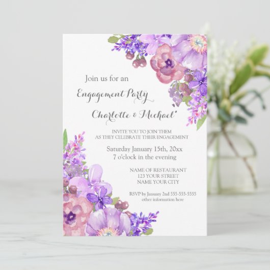 Rustieke Lila Paarse verlovingsfeestuitnodigingen Kaart (Staand voorkant)