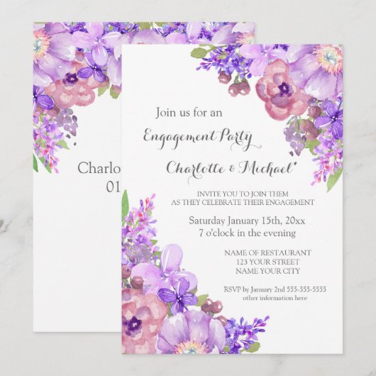 Rustieke Lila Paarse verlovingsfeestuitnodigingen Kaart (Voorkant / Achterkant)