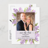 Rustieke Lilacs Bruiloft Bewaar de Datum Foto Lave Aankondigingskaart (Voorkant / Achterkant)