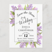 Rustieke Lilacs & Kalligrafie Bruiloft Save the Da Aankondigingskaart (Voorkant)