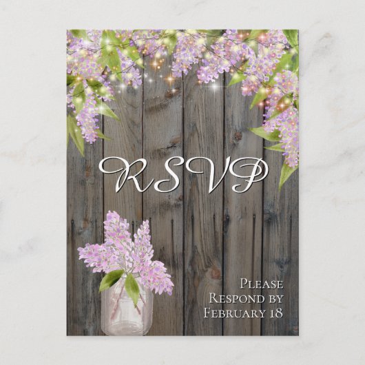 Rustieke Lilacs met Schuur Hout & Lichten Bruiloft Briefkaart (Voorkant)