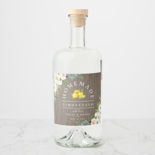 Rustieke Limoncello Houten Plank Drank Label Likeurfles Etiket (Voorkant)