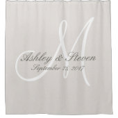 Rustieke Linnen en Witte Monogram Bruiloft Douchegordijn (Voorkant)