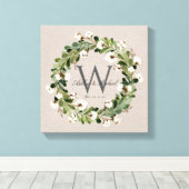 Rustieke Linnen Krans Monogram Bruiloft Keepske Canvas Afdruk (Insitu (Houten vloer))