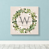 Rustieke Linnen Krans Monogram Bruiloft Keepske Canvas Afdruk (Insitu (Houten vloer))